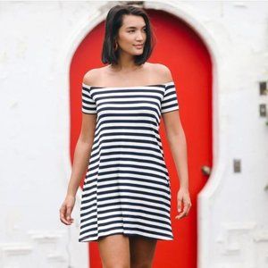 Fighting Eel Off Shoulder Stripped Tunic Dress
